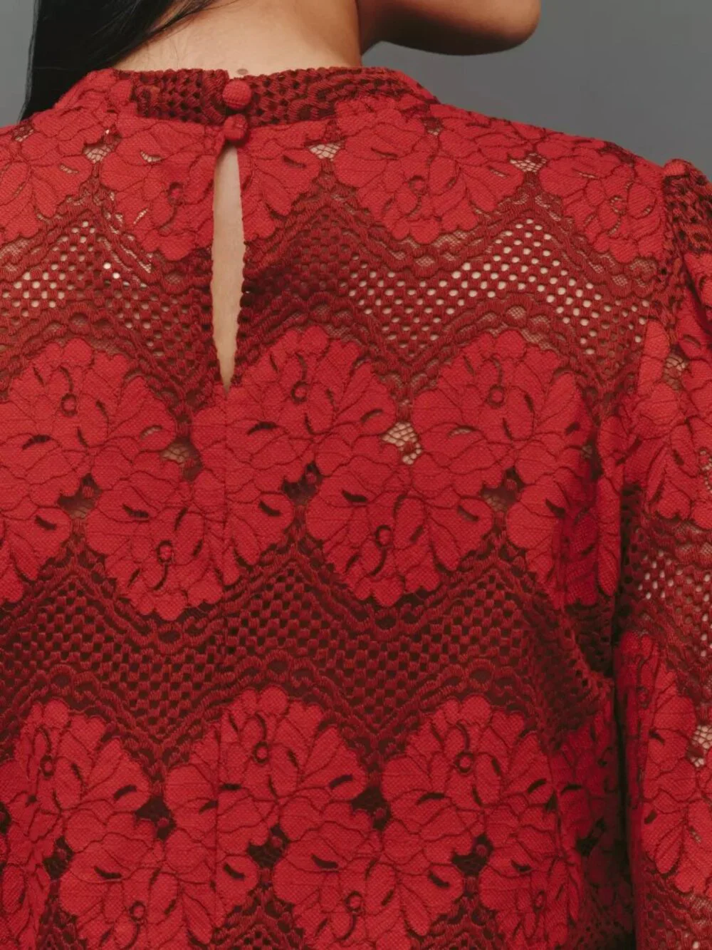 Anthropologie Dolan Left Coast Mock-Neck Lace Blouse, Burgundy, XXS